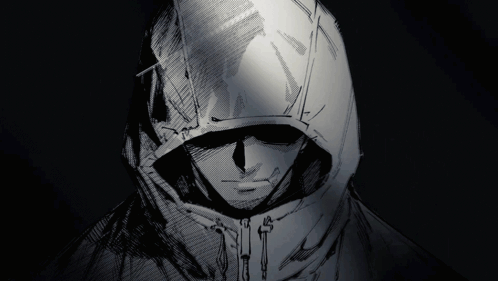 A Black And White Drawing Of A Person Wearing A White Hoodie GIF