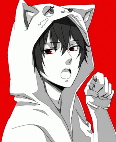 A Black And White Drawing Of A Person With A Cat Hood GIF