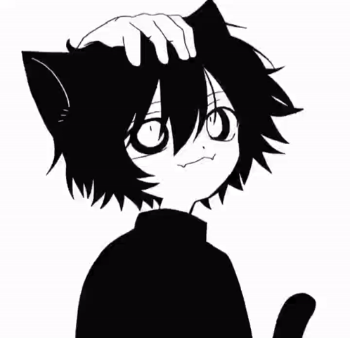 A Black And White Drawing Of A Person With A Cat 'S Ears And A Hand On Their Head . GIF
