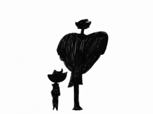 A Black And White Drawing Of A Person With A Heart Shaped Head GIF