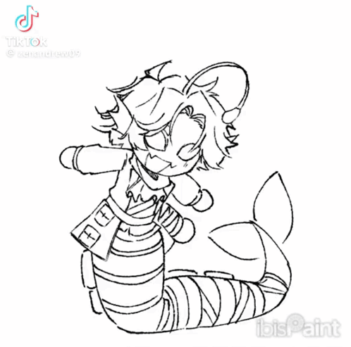 A Black And White Drawing Of A Person With A Long Tail And A Fish Tail . GIF