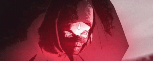 A Black And White Drawing Of A Person With A Mask On Their Face . GIF