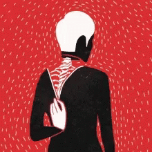 A Black And White Drawing Of A Person With A Skeleton Behind Them GIF