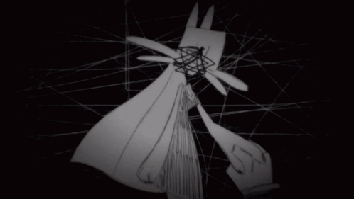 A Black And White Drawing Of A Person With A Spider Web Around Their Head GIF