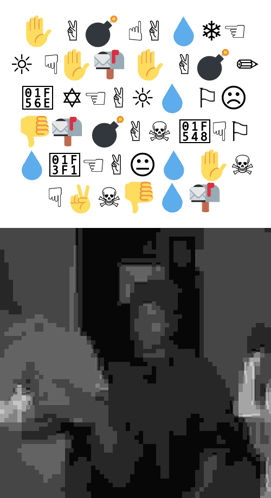 A Black And White Drawing Of A Person With Emojis And The Letter P In The Bottom Right Corner GIF