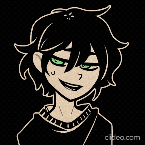 A Black And White Drawing Of A Person With Green Eyes And Black Hair GIF