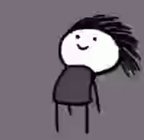 A Black And White Drawing Of A Person With Long Black Hair And A Smiling Face . GIF