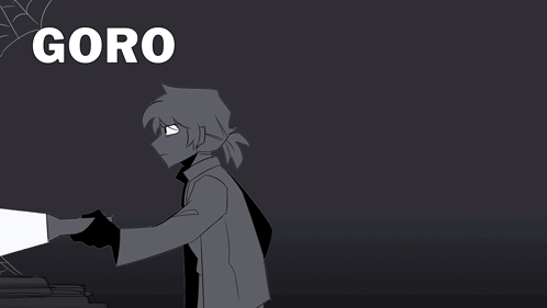 A Black And White Drawing Of A Person With The Word Goro On The Top GIF