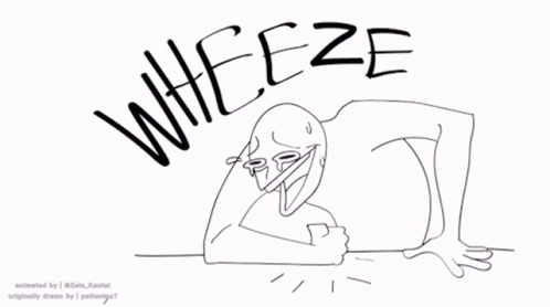 A Black And White Drawing Of A Person With The Words " Wheeze " Written On It GIF