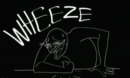 A Black And White Drawing Of A Person With The Words " Whieeze " On It GIF
