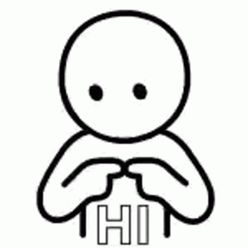 A Black And White Drawing Of A Person With Their Hands Folded And The Word Hi . GIF