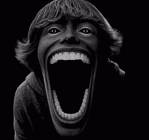 A Black And White Drawing Of A Person With Their Mouth Wide Open GIF