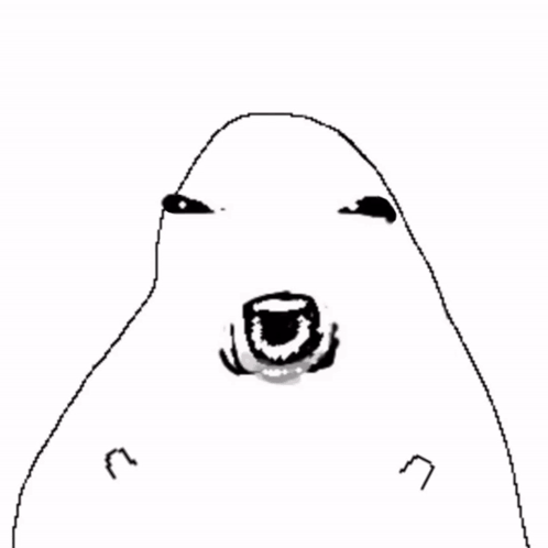 a black and white drawing of a polar bear 's face with a mouth open .