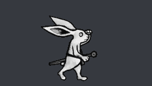 A Black And White Drawing Of A Rabbit Holding A Sword And A Flower . GIF