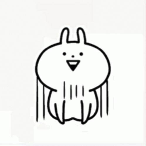A Black And White Drawing Of A Rabbit With A Triangle Face And A Smile . GIF
