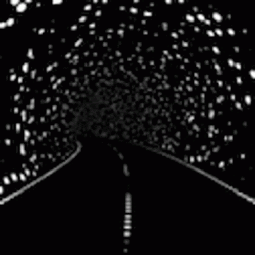A Black And White Drawing Of A Road With Snow Falling On It . GIF