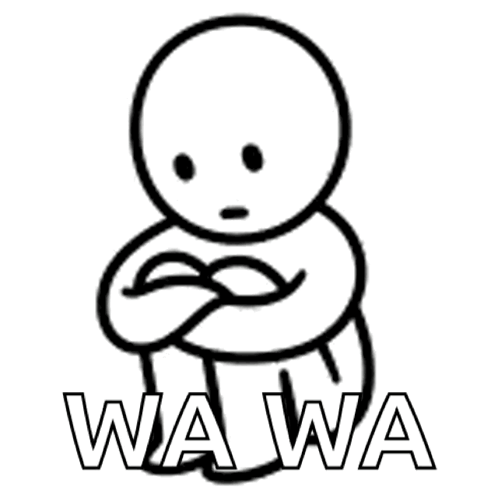 A Black And White Drawing Of A Sad Cartoon Character Hugging His Knees With The Words Wawa Written Below Him . GIF