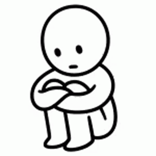 A Black And White Drawing Of A Sad Cartoon Character Sitting On The Floor . GIF