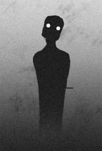 A Black And White Drawing Of A Silhouette Of A Person With White Eyes GIF