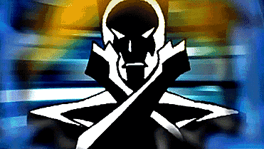 A Black And White Drawing Of A Skull With Crossed Arms GIF
