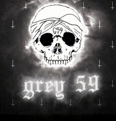 A Black And White Drawing Of A Skull With G59 On It GIF