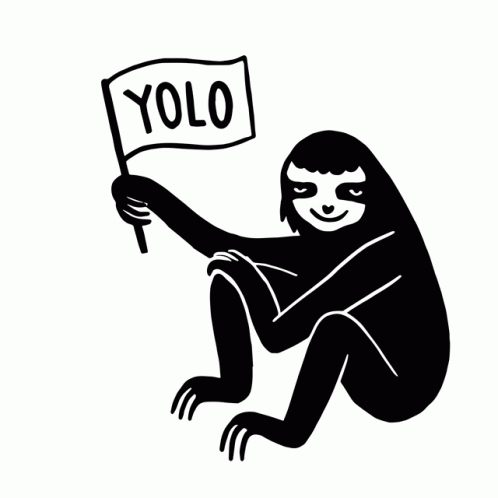 A Black And White Drawing Of A Sloth Holding A Flag With The Word Yolo Written On It GIF