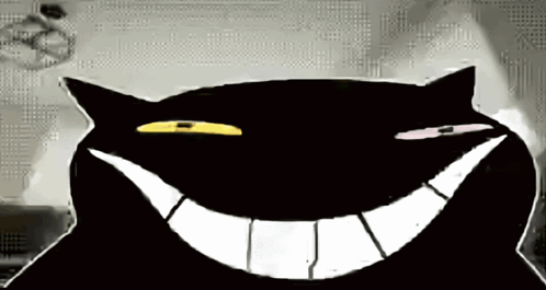 A Black And White Drawing Of A Smiling Cat GIF