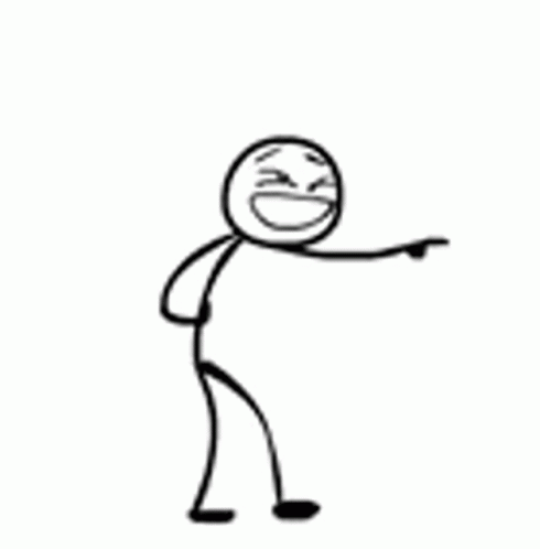 A Black And White Drawing Of A Stick Figure Laughing And Pointing . GIF