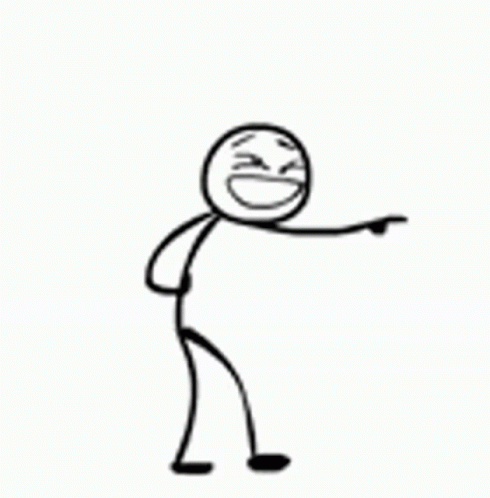 A Black And White Drawing Of A Stick Figure Laughing And Pointing . GIF