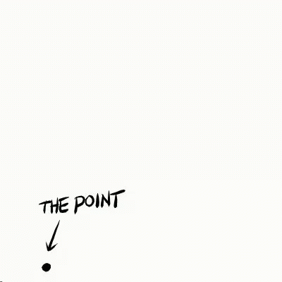 A Black And White Drawing Of A Stick Figure Riding A Rocket With The Words `` The Point '' Below It . GIF