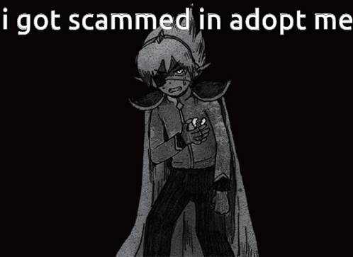 A Black And White Drawing Of A Superhero With The Words I Got Scammed In Adopt Me Above Him . GIF