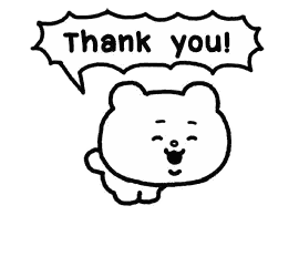 a black and white drawing of a teddy bear saying thank you .