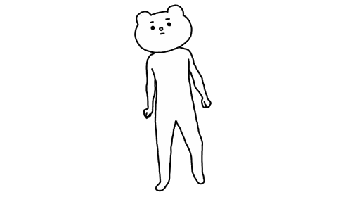 a black and white drawing of a teddy bear with a face on its head standing on a white background .