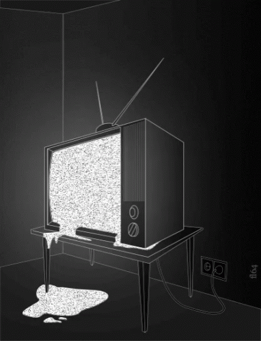 A Black And White Drawing Of A Television With Static Coming Out Of It GIF