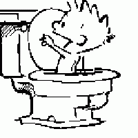A Black And White Drawing Of A Toilet With A Cartoon Character On It GIF