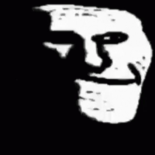 A Black And White Drawing Of A Troll Face With A Huge Smile . GIF