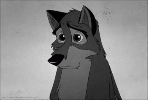 A Black And White Drawing Of A Wolf With A Sad Look On It 'S Face GIF