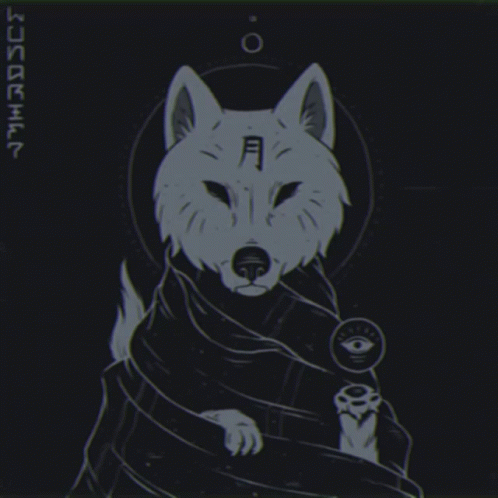 A Black And White Drawing Of A Wolf With Toxic Energy Written On It GIF
