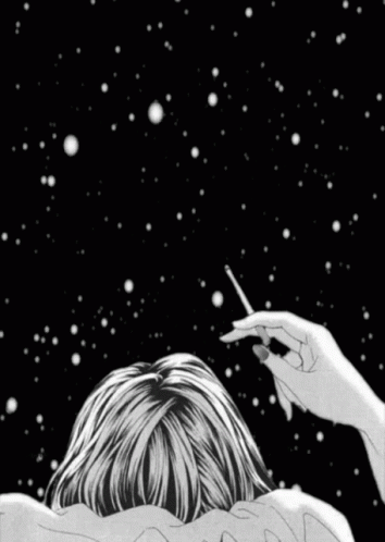 A Black And White Drawing Of A Woman Holding A Cigarette GIF