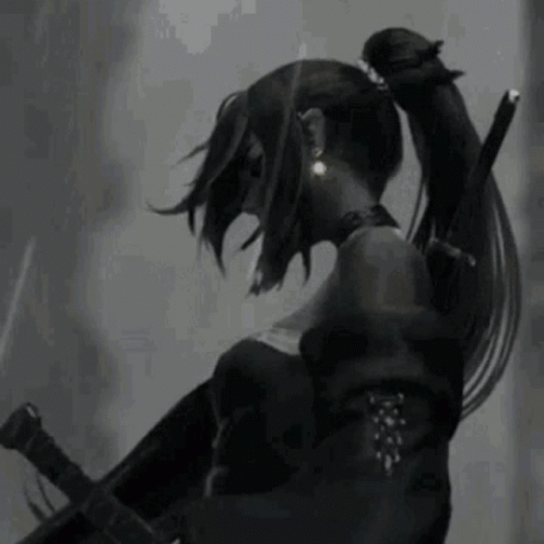 A Black And White Drawing Of A Woman Holding A Sword . GIF
