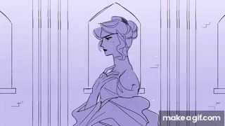 A Black And White Drawing Of A Woman In A Purple Dress . GIF
