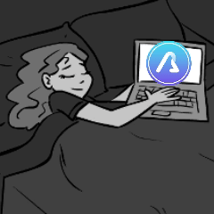 A Black And White Drawing Of A Woman Laying In Bed Using A Laptop Computer GIF