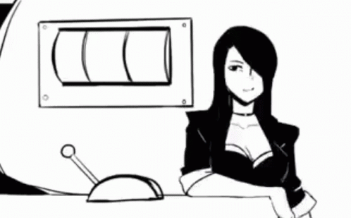 A Black And White Drawing Of A Woman Pointing At A Slot Machine With The Word Sad On It . GIF