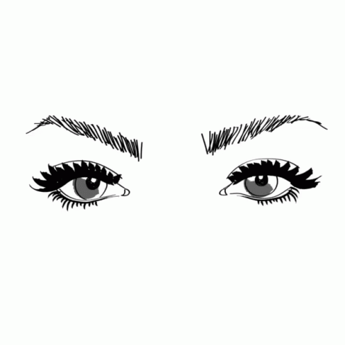 A Black And White Drawing Of A Woman 'S Eyes With Long Lashes GIF