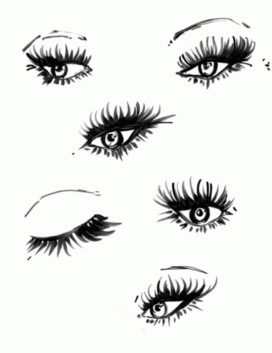 A Black And White Drawing Of A Woman 'S Eyes With Mascara GIF