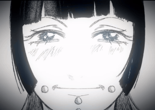 A Black And White Drawing Of A Woman 'S Face With A Smiley Face GIF