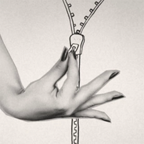A Black And White Drawing Of A Woman 'S Hand With A Zipper On It GIF