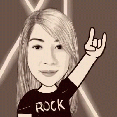 A Black And White Drawing Of A Woman Wearing A Shirt That Says Rock GIF
