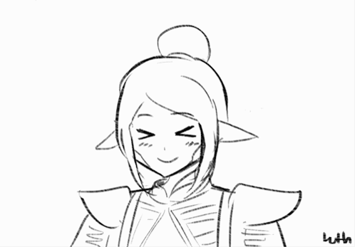 A Black And White Drawing Of A Woman With A Bun On Her Head And The Word Luth Below Her GIF