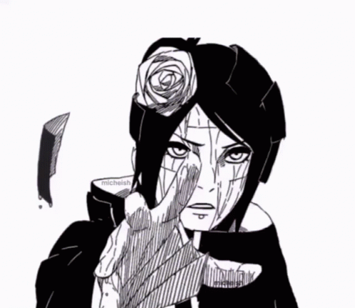 A Black And White Drawing Of A Woman With A Flower On Her Head GIF